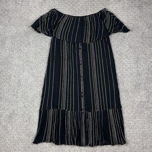 Michael Stars Dress Womens Large Black Beach Stripe Off Shoulder Multi Wear NWT